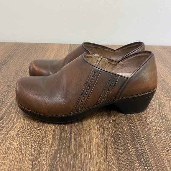 Dansko Clogs Womens 38 Siena Brown Leather Slip On Block Heel Comfort Shoes - Picture 5 of 11